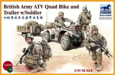 Brytyjski quad ATV z przyczepką i oddziałem piechoty