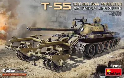 Egipski czołg T-55 MBT produkcji czechosłowackiej z trałem przeciwminowym KMT-5M