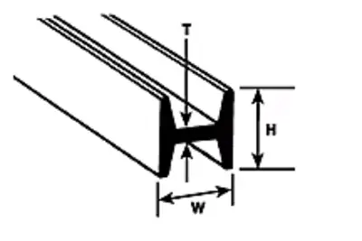 Pręt polistyrenowy przekrój "H" 2,4 x 2,4 x 0,6 x 375mm (10szt)